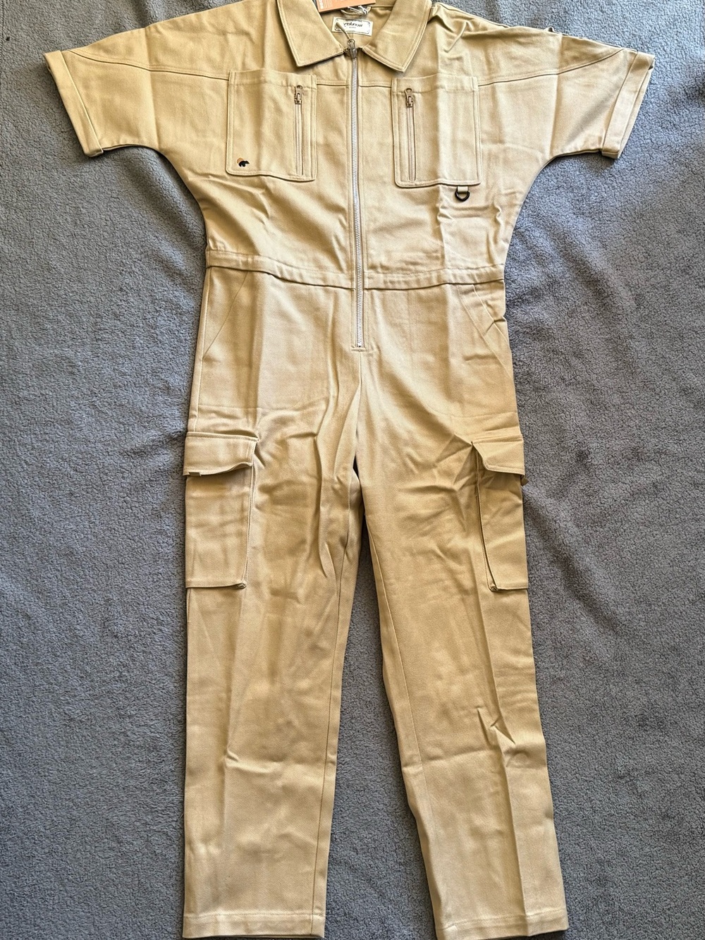 Utility Cargo Jumpsuit in Tan by